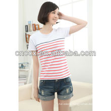 13ST1002 Ladies' striped fashion slim fit wholesale t shirts